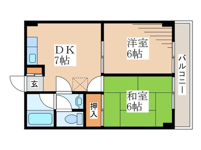 ワコーレエレガンス青梅(2DK/1階)の間取り写真