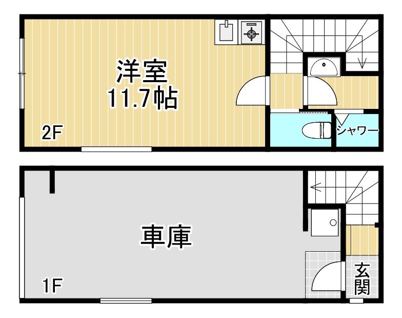 ガレージテラスFUKUIZUMI(ワンルーム/1階)の間取り写真