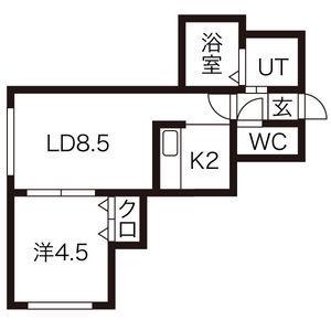 AJ発寒(1DK/1階)の間取り写真