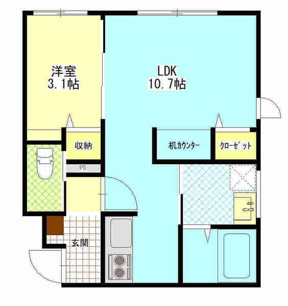 ウェリントン(1LDK/1階)の間取り写真