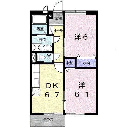 ＪＲ和歌山線 岩出駅 バス乗車時間：18分 最寄りバス停で下車 徒歩4分 2階建 築30年(2DK/1階)の間取り写真