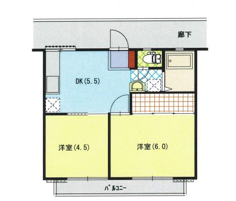 薬円台コーポラス(2DK/1階)の間取り写真