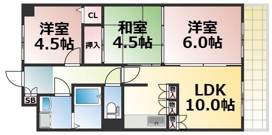 ツインコートM(3LDK/6階)の間取り写真