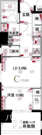 レジデンシャルヒルズ リバープレイス(2K/2階)の間取り写真