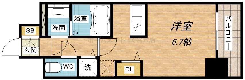 プレサンスタワー難波ウエスト(1K/3階)の間取り写真