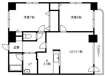 インペリアル山鼻(2LDK/4階)の間取り写真