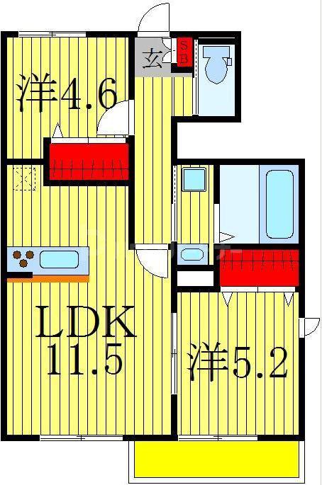 メゾン ド パルフェ B棟(2LDK/1階)の間取り写真