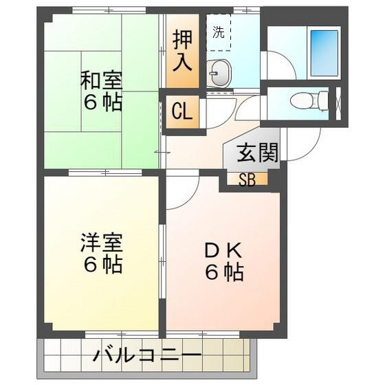 SUNSUNハイツ A(2DK/2階)の間取り写真