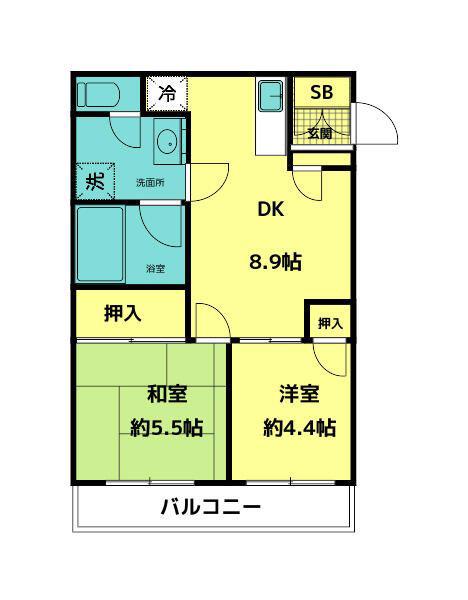 第1山田ビル(2DK/3階)の間取り写真