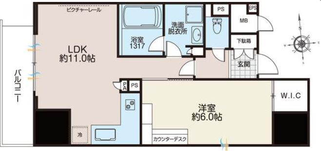 ライオンズフォーシア秋葉原(1LDK/7階)の間取り写真
