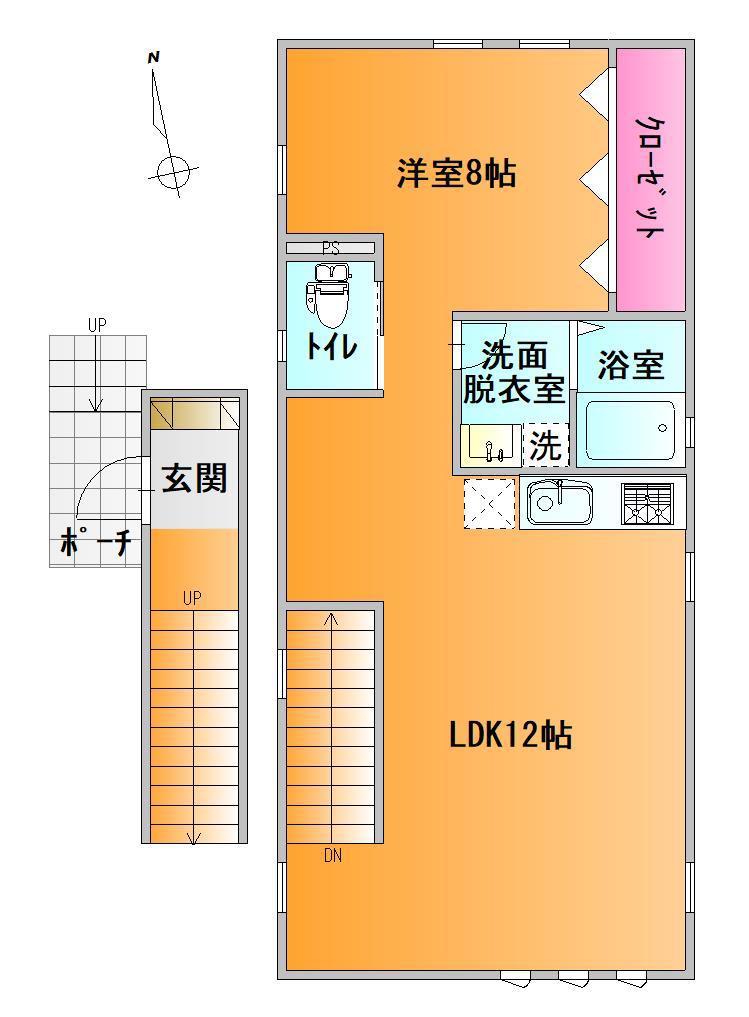 鉄砲町ユニテ A棟(1LDK/2階)の間取り写真