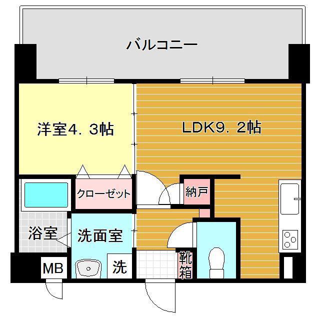 ラ・クラセーヴァ長府(1LDK/4階)の間取り写真