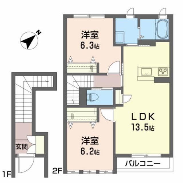 シャーメゾン本陣前(2LDK/2階)の間取り写真