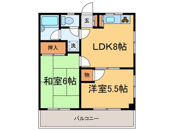 宮の原ヴィレッジ(2LDK/2階)の間取り写真