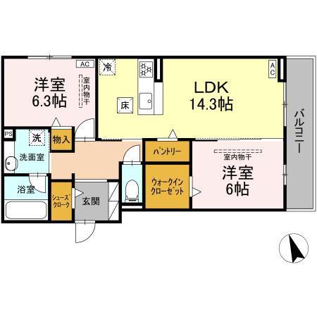 シングレイス(2LDK/1階)の間取り写真