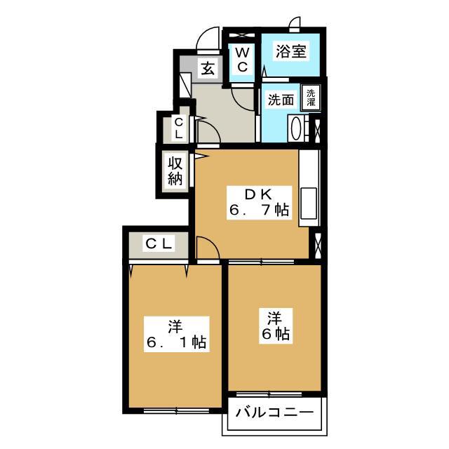 ヴィラージュB(2DK/1階)の間取り写真