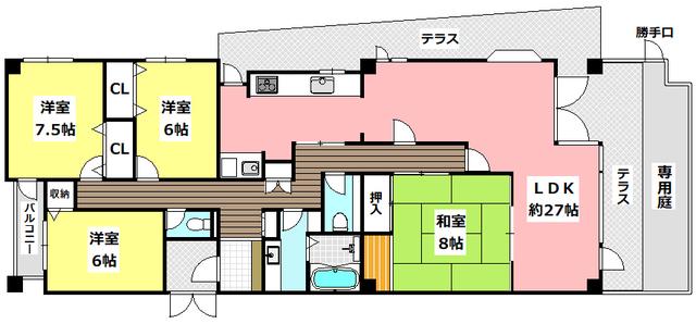 セントポリア箕面(4LDK/1階)の間取り写真