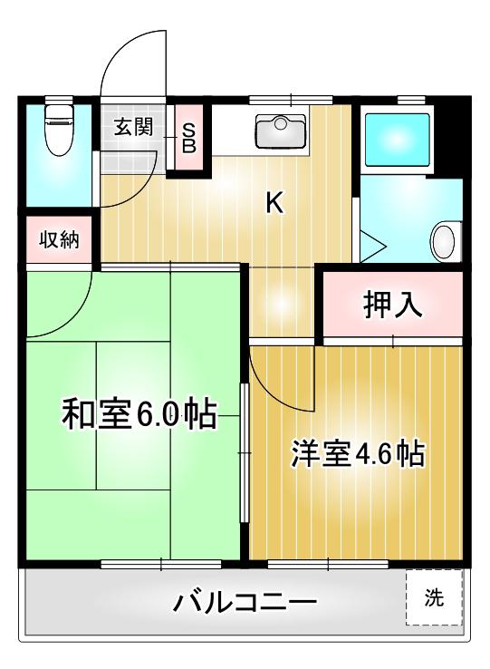 後藤石坂コーポ(2K/5階)の間取り写真