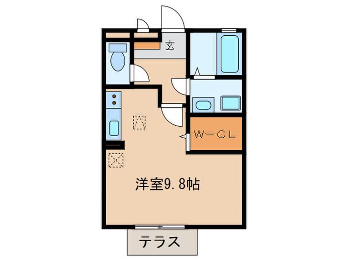 ピアチェーレK B棟(ワンルーム/1階)の間取り写真