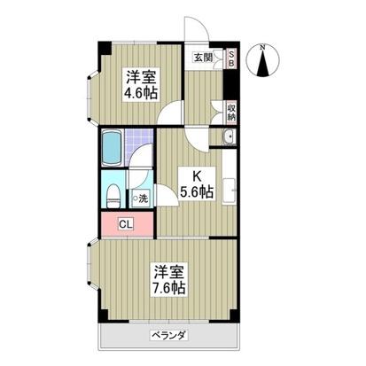 ベルヴューA館 105(2K/1階)の間取り写真