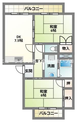 滝本ハイツB棟(2DK/1階)の間取り写真