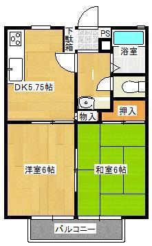 サンビレッジタムラB棟(2DK/1階)の間取り写真