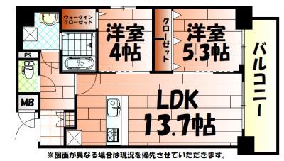 MYS CASETTE KOKURA(2LDK/6階)の間取り写真