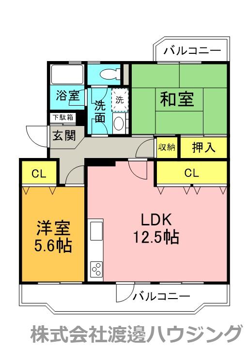 江坂6号館(2LDK/2階)の間取り写真