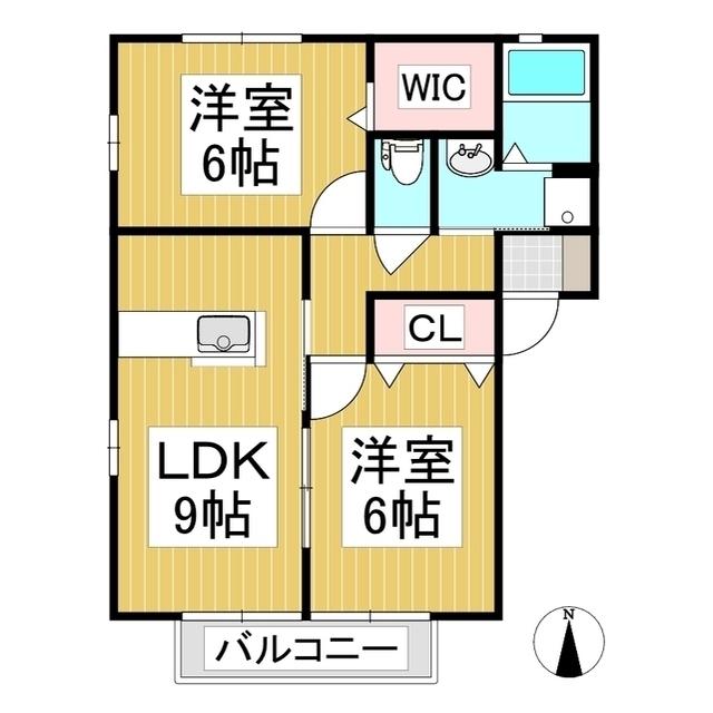 パナハイツララベリー桑の実 C(2LDK/1階)の間取り写真