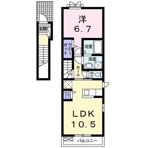 ミルト膳所 A(1LDK/2階)の間取り写真