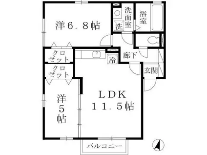 マナーズエム(2LDK/1階)の間取り写真