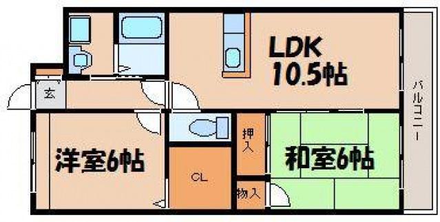 ハピネス岩田(2LDK/2階)の間取り写真