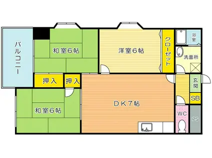 プレアール下到津(3DK/3階)の間取り写真