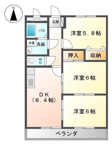 ヴァンベールI(3DK/1階)の間取り写真