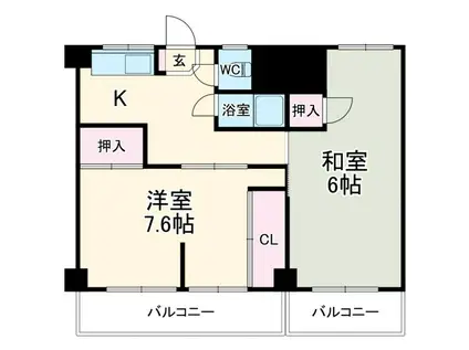 中駒コーポ富田(2DK/6階)の間取り写真