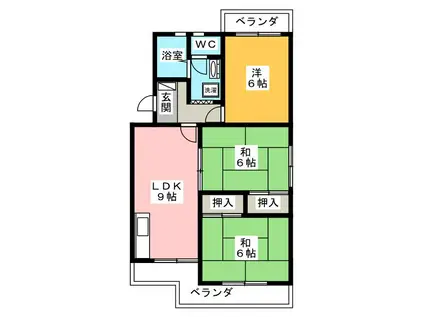 マンション ブルースカイ(3LDK/3階)の間取り写真