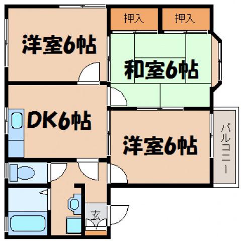 シャルム矢野東(3DK/2階)の間取り写真