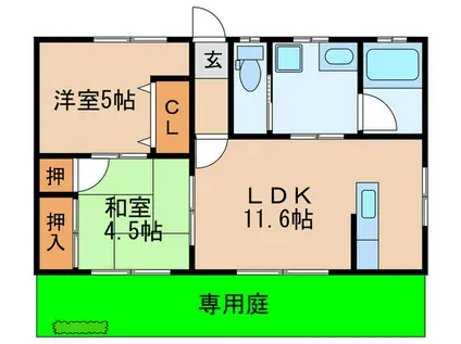 地下鉄名城線 志賀本通駅 徒歩6分 2階建 築27年(2LDK/1階)の間取り写真