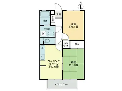 フォブールタウン成合B棟(2DK/1階)の間取り写真