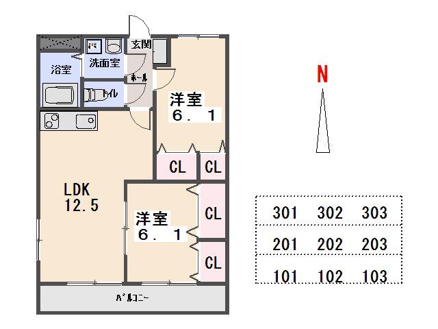 ブレインコートルピナス(2LDK/3階)の間取り写真