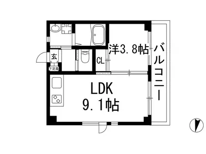 エンベロップ宝塚(1LDK/2階)の間取り写真