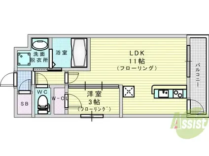 サンレムート江坂サード(1LDK/12階)の間取り写真