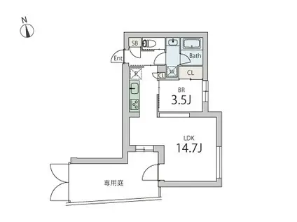 GRANDUO下北沢13(1LDK/1階)の間取り写真