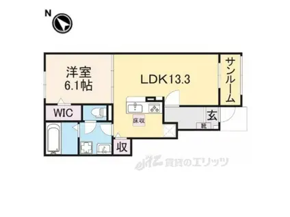 サニープレイス若宮Ⅱ番館(1LDK/1階)の間取り写真
