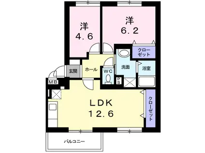 ニューエルディム小田(2LDK/3階)の間取り写真