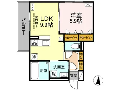 マーリエ III(1LDK/3階)の間取り写真