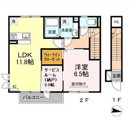 レスポワール・サラ II棟(1SLDK/2階)の間取り写真