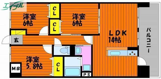 ラ・パティオ(3LDK/2階)の間取り写真
