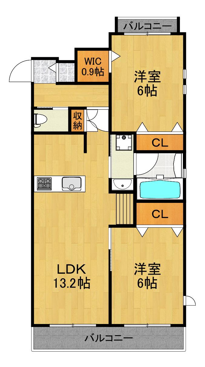PRENDRE(2LDK/2階)の間取り写真
