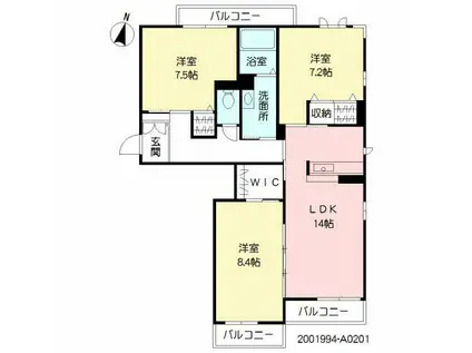 ＪＲ豊肥本線 南熊本駅 徒歩44分 3階建 築11年(3LDK/2階)の間取り写真